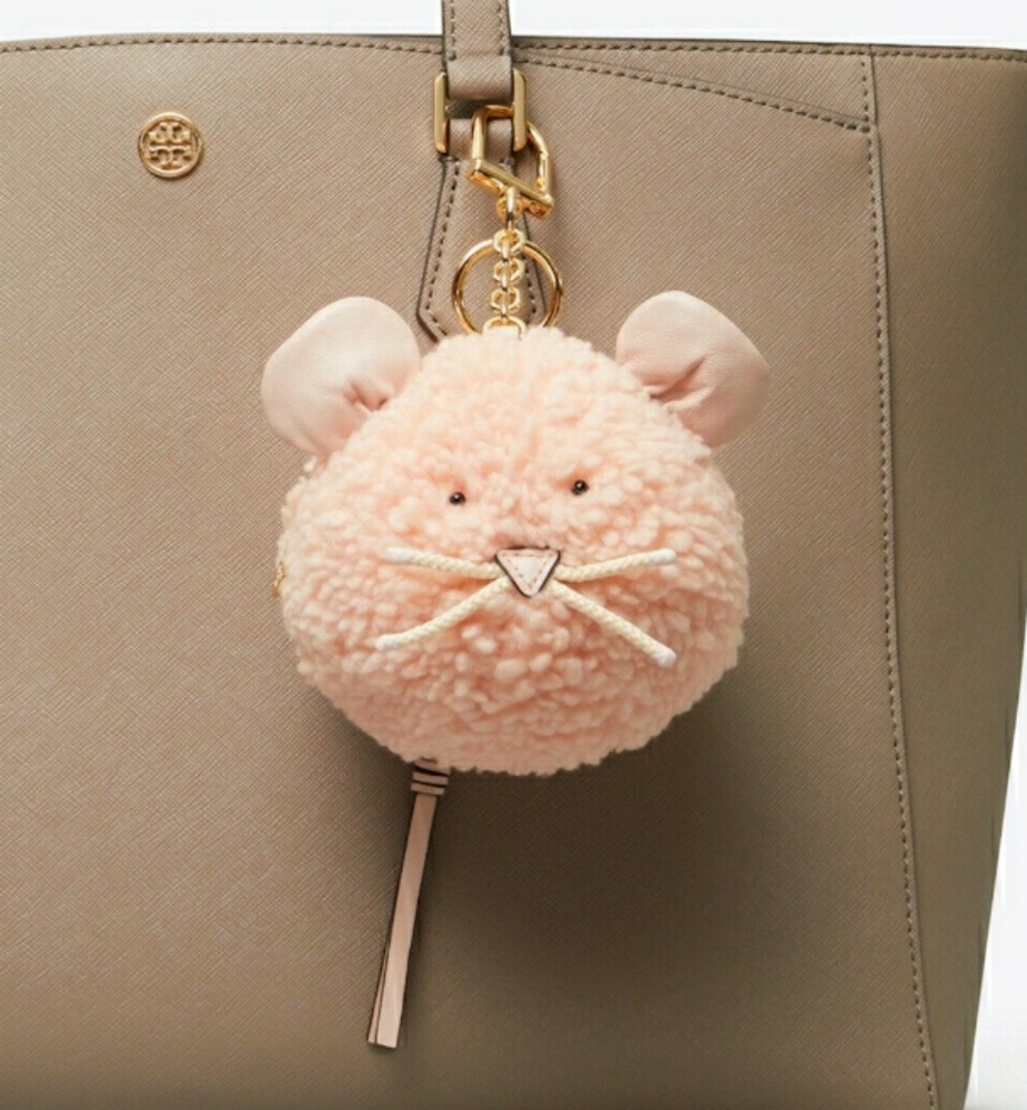 Tory Burch-Mouse Pom-Pom Pouch Key Ring-NWT